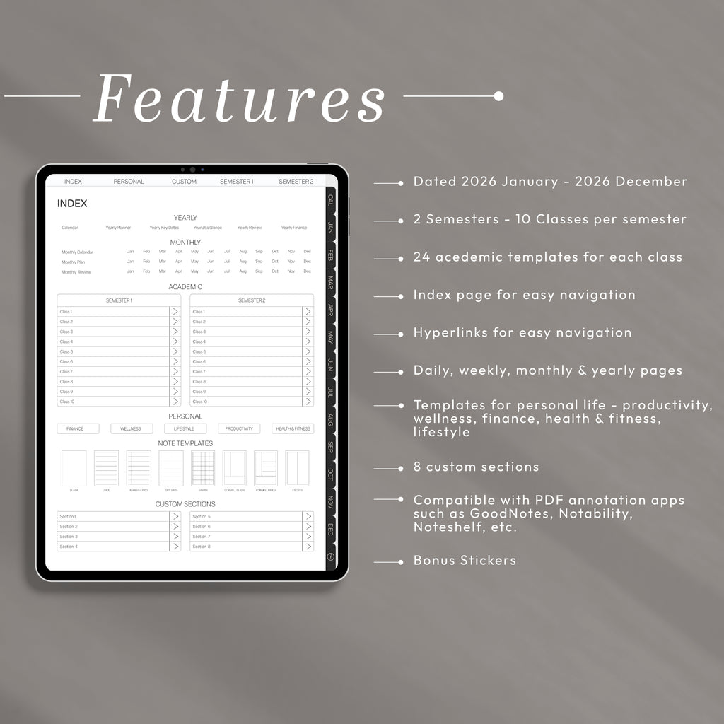 2026 All-in-One Student Digital Planner + Calendar Sync | Portrait