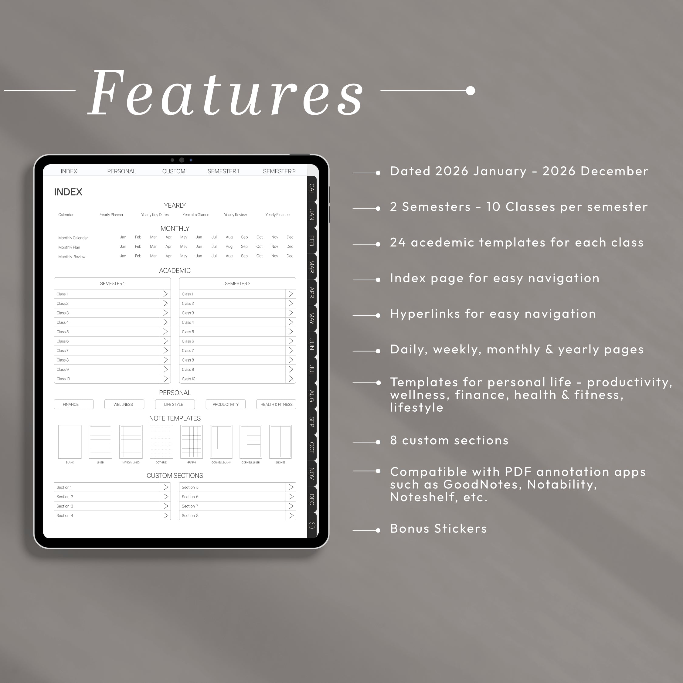 2026 All-in-One Student Digital Planner + Calendar Sync | Portrait