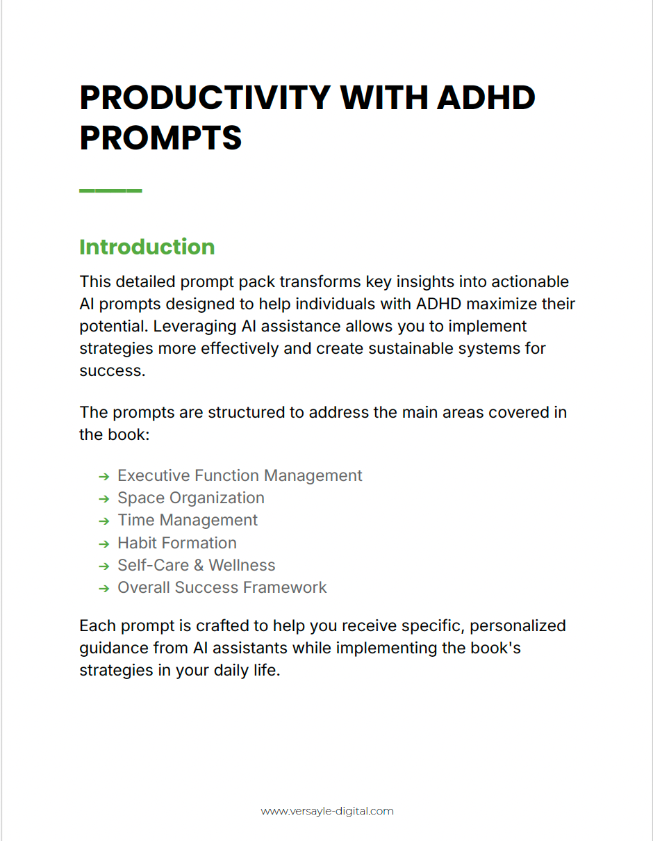 Productivity with ADHD PROMPTS — AI-Powered Focus, Planning & Executive Function Support