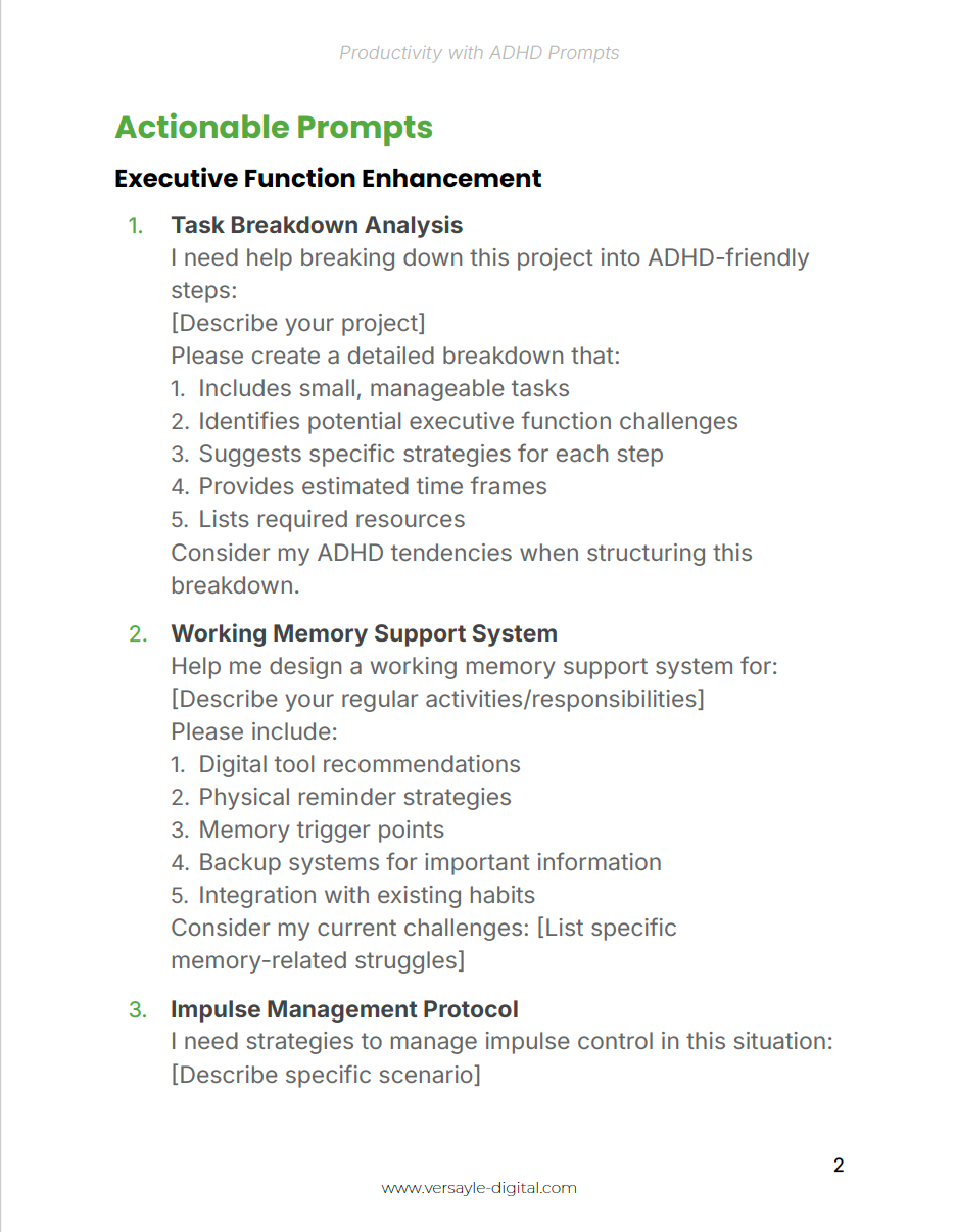 Productivity with ADHD PROMPTS — AI-Powered Focus, Planning & Executive Function Support